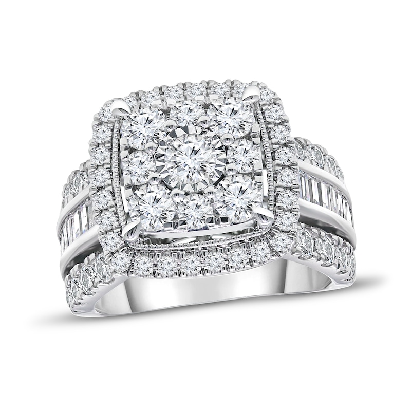 Diamond Engagement Ring 3 ct tw Round & Baguette 10K White Gold | Kay ...