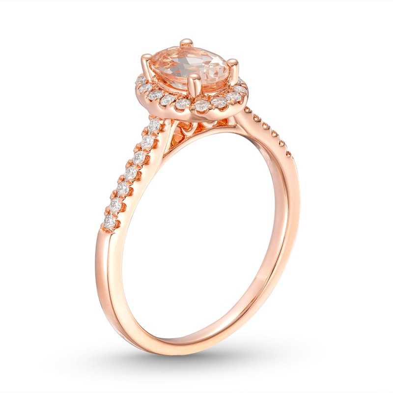 Oval Morganite Engagement Ring 1/4 ct tw Diamonds 14K Rose Gold