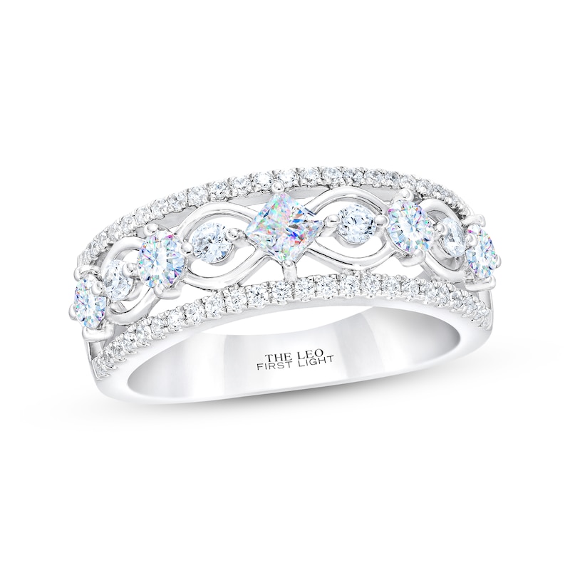 Main Image 1 of THE LEO First Light Diamond Princess & Round-Cut Anniversary Ring 1 ct tw 14K White Gold