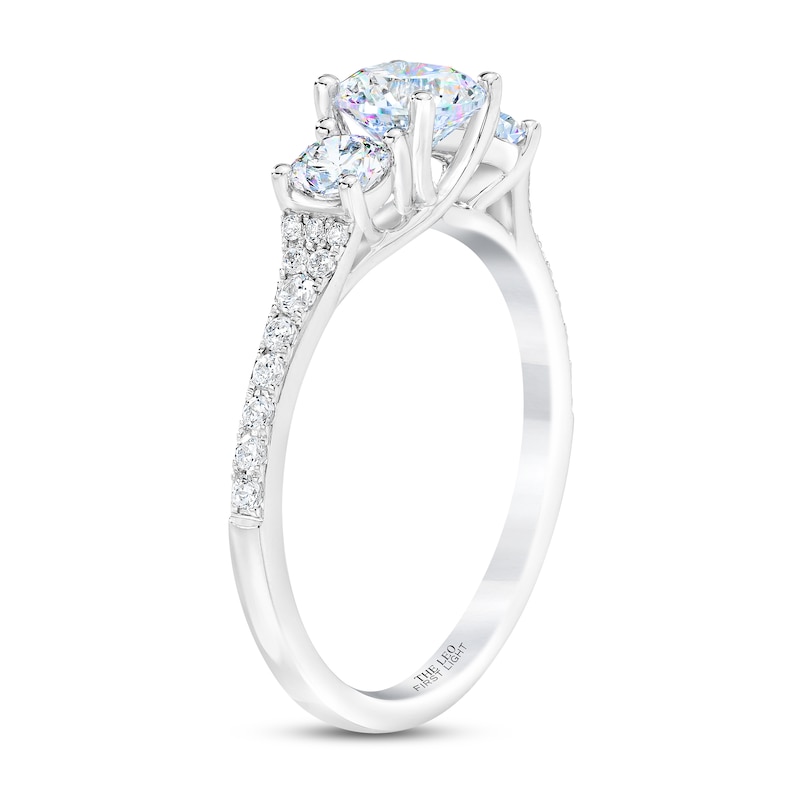 Main Image 2 of THE LEO First Light Three-Stone Diamond Engagement Ring 1-1/4 ct tw Round-cut 14K White Gold