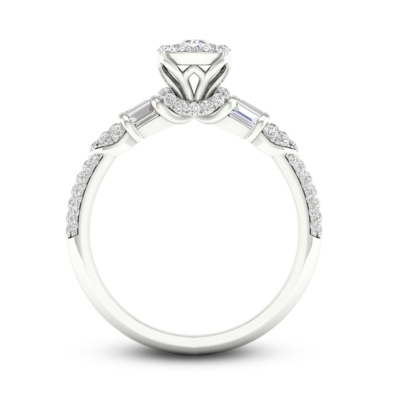 Diamond Engagement Ring 3 ct tw Round & Baguette 14K White Gold