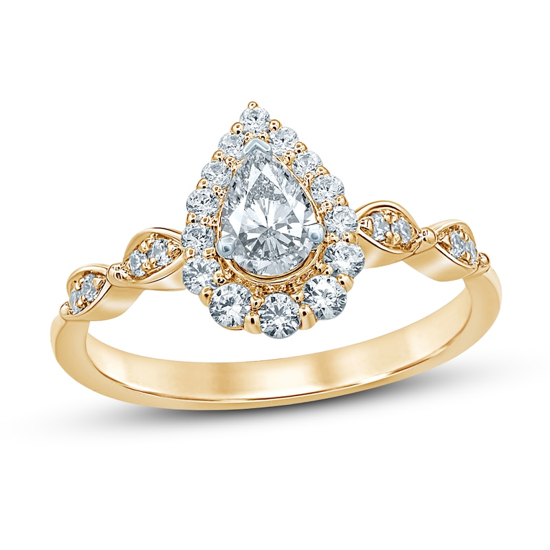 Main Image 1 of Diamond Engagement Ring 5/8 ct tw Pear & Round 14K Yellow Gold