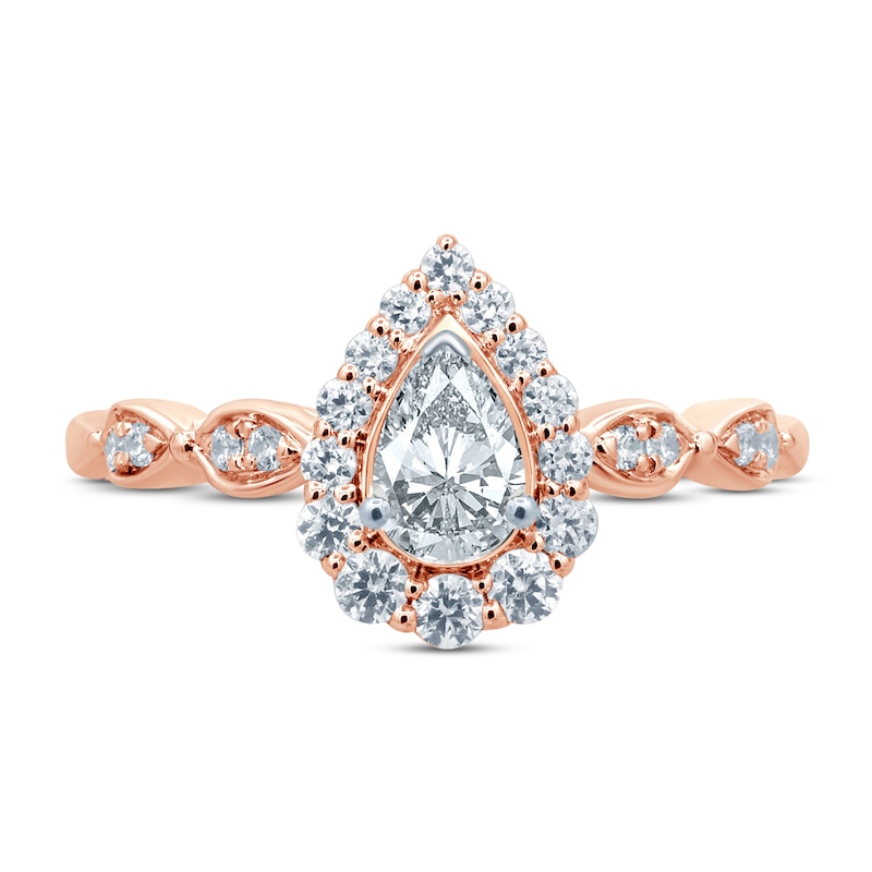 Main Image 3 of Diamond Engagement Ring 5/8 ct tw Pear & Round 14K Rose Gold