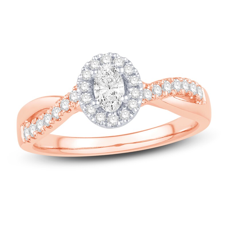 Diamond Engagement Ring 1/2 ct tw Oval & Round-Cut 14K Two-Tone Gold ...
