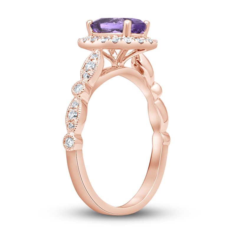 Main Image 2 of Oval Amethyst Engagement Ring 1/3 ct tw Diamonds 14K Rose Gold