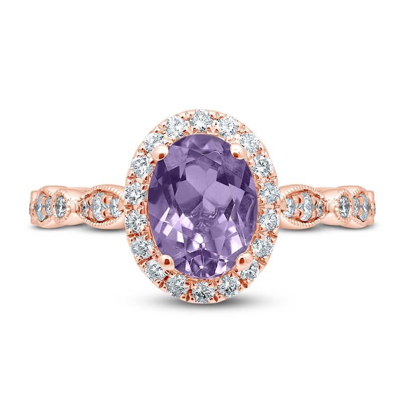 Main Image 3 of Oval Amethyst Engagement Ring 1/3 ct tw Diamonds 14K Rose Gold