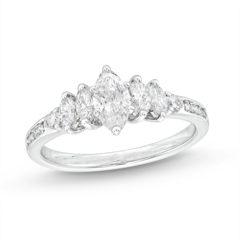 Main Image 1 of Diamond Engagement Ring 7/8 ct tw Marquise & Round 14K White Gold