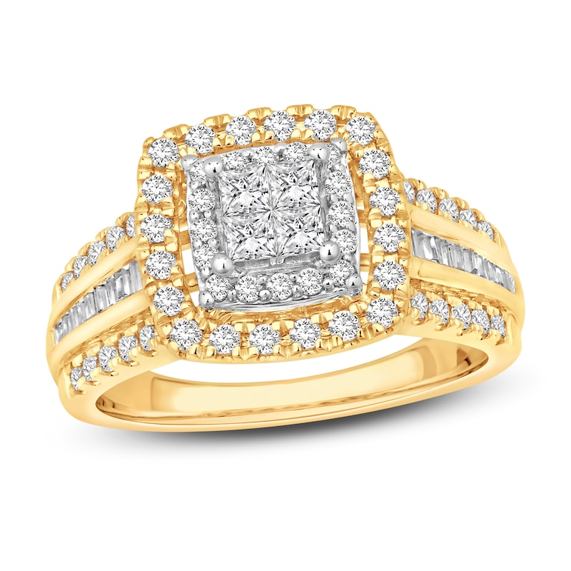 Main Image 1 of Multi-Diamond Engagement Ring 1 ct tw Princess, Round & Baguette 14K Two-Tone Gold