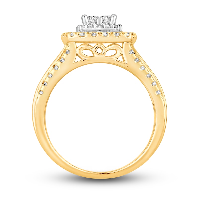 Main Image 2 of Multi-Diamond Engagement Ring 1 ct tw Princess, Round & Baguette 14K Two-Tone Gold