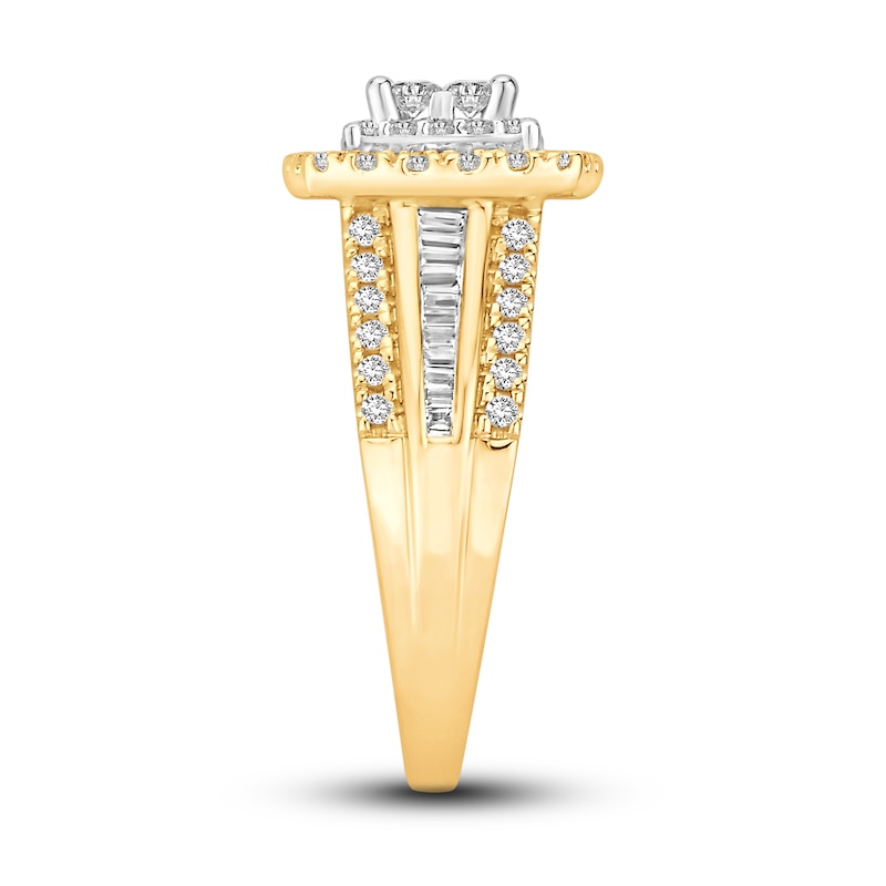 Main Image 3 of Multi-Diamond Engagement Ring 1 ct tw Princess, Round & Baguette 14K Two-Tone Gold