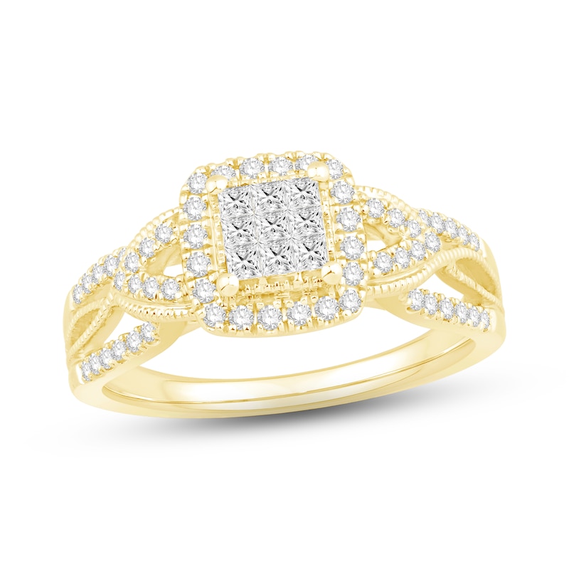 Main Image 1 of Multi-Diamond Engagement Ring 1/2 ct tw Princess & Round 10K Yellow Gold