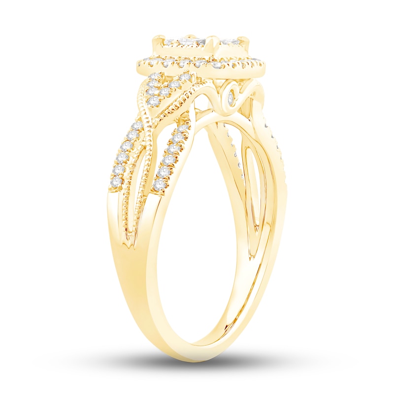 Main Image 3 of Multi-Diamond Engagement Ring 1/2 ct tw Princess & Round 10K Yellow Gold