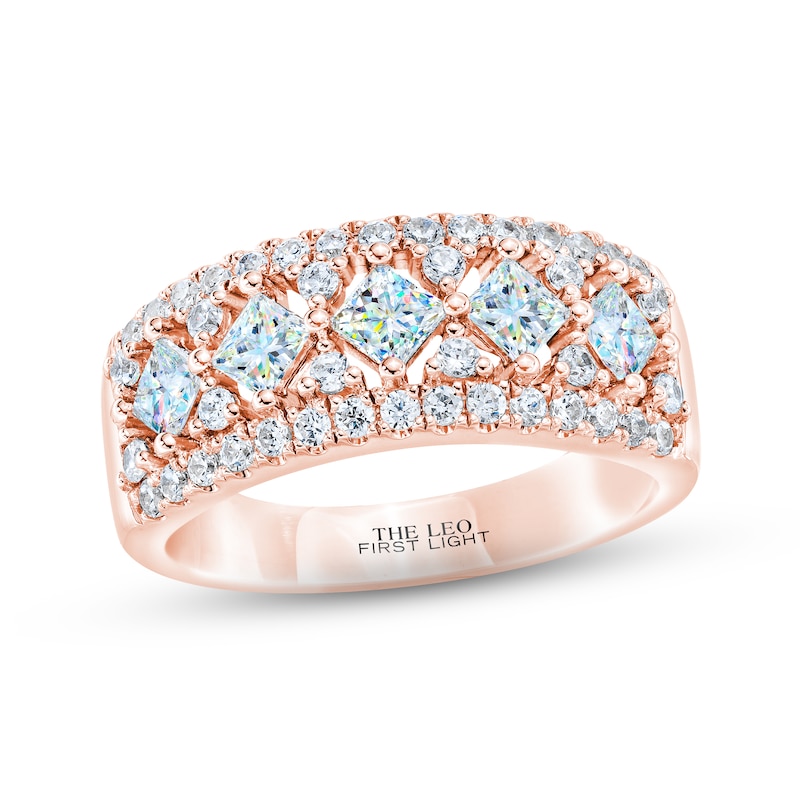 Main Image 1 of THE LEO First Light Diamond Princess & Round-Cut Anniversary Ring 1-1/2 ct tw 14K Rose Gold