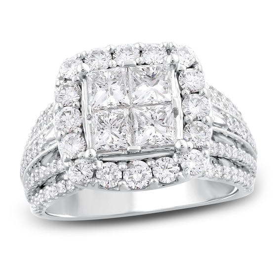 Diamond Engagement Ring 3 ct tw Princess/Round/Baguette-Cut 14K White Gold