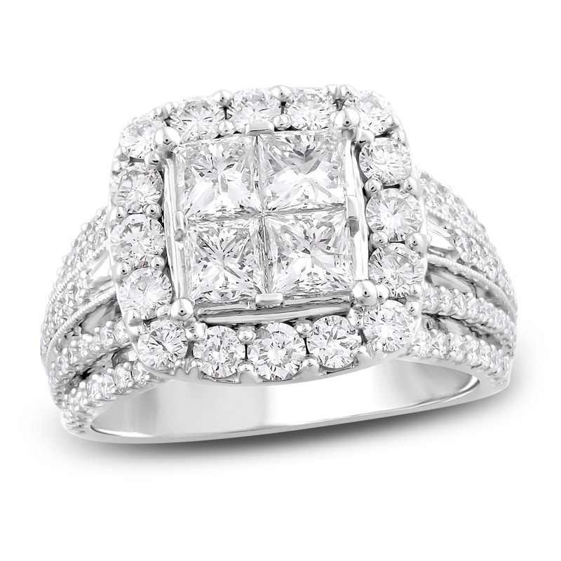 Diamond Engagement Ring 3 ct tw Princess/Round/Baguette-Cut 14K White ...