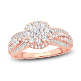 Diamond Engagement Ring 1 ct tw Round & Baguette-cut 10K Rose Gold