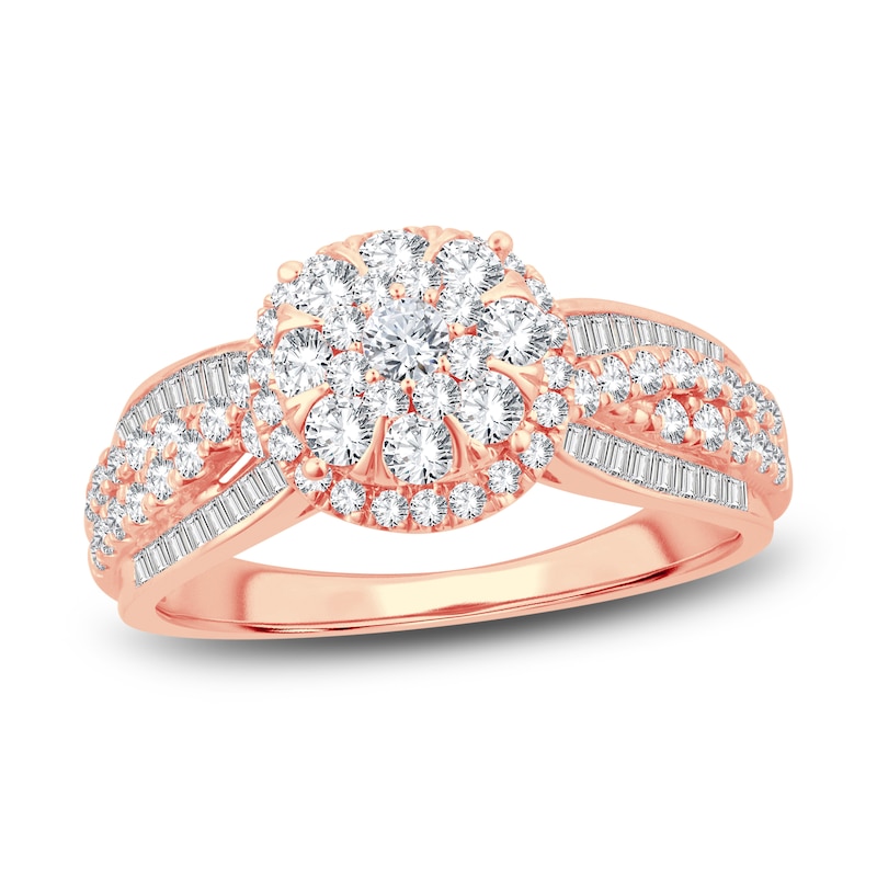 Main Image 1 of Diamond Engagement Ring 1 ct tw Round & Baguette-cut 10K Rose Gold