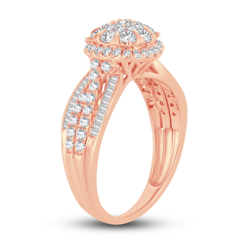 Main Image 2 of Diamond Engagement Ring 1 ct tw Round & Baguette-cut 10K Rose Gold