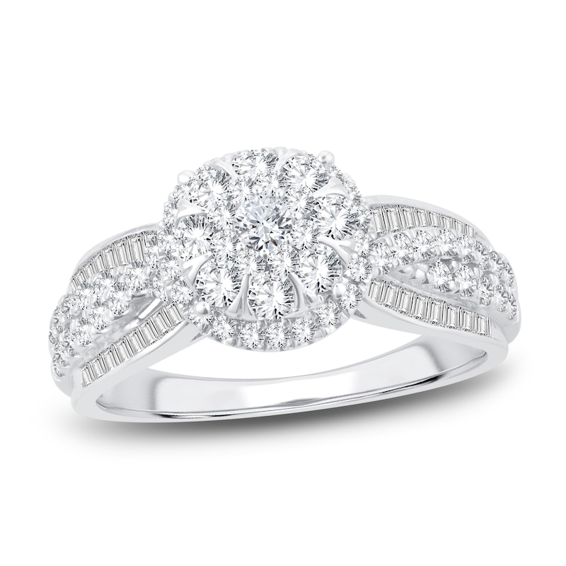 Main Image 1 of Diamond Engagement Ring 1 ct tw Round & Baguette-cut 10K White Gold