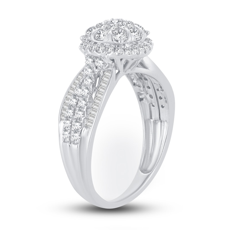 Main Image 2 of Diamond Engagement Ring 1 ct tw Round & Baguette-cut 10K White Gold