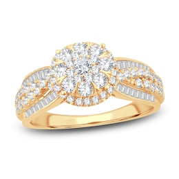 Diamond Engagement Ring 1 ct tw Round & Baguette-cut 10K Yellow Gold