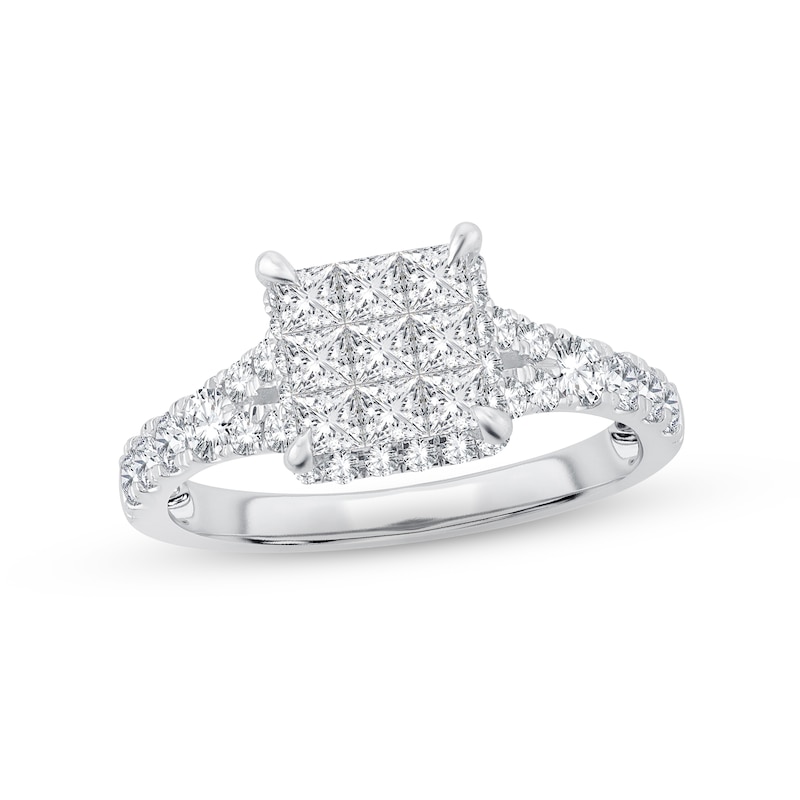 Main Image 1 of Diamond Engagement Ring 1-1/4 ct tw Princess & Round-cut 10K White Gold