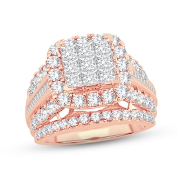 Diamond Engagement Ring 4 ct tw Princess, Round & Baguette-cut 10K Rose Gold