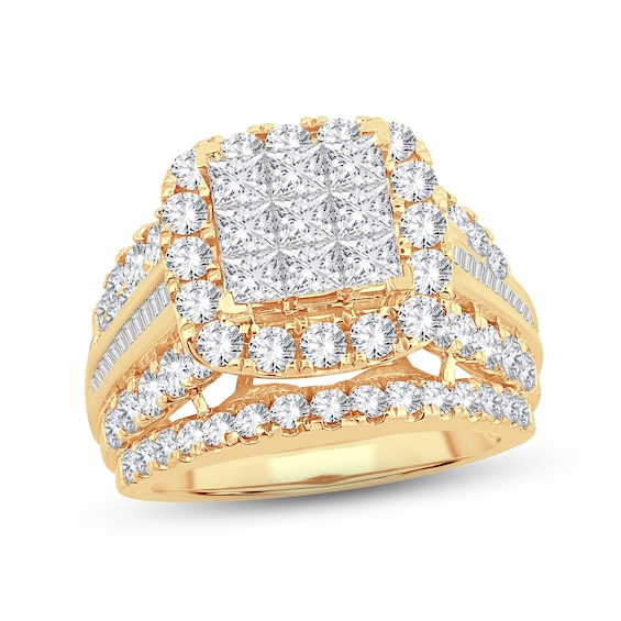 Diamond Engagement Ring 4 ct tw Princess, Round & Baguette-cut 10K Yellow Gold