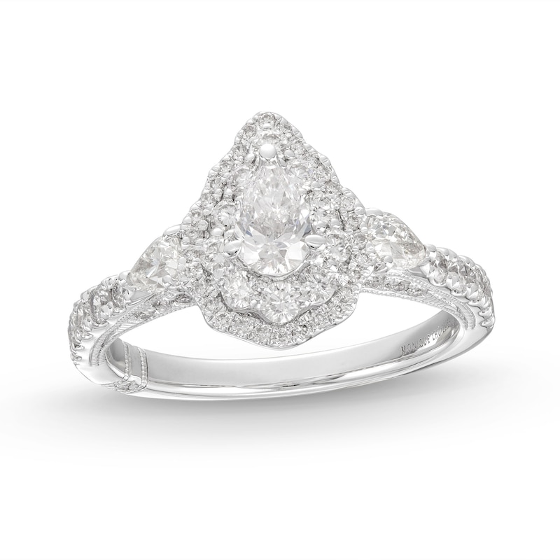 Main Image 1 of Monique Lhuillier Bliss Diamond Engagement Ring 1-1/4 ct tw Pear & Round-cut 18K White Gold