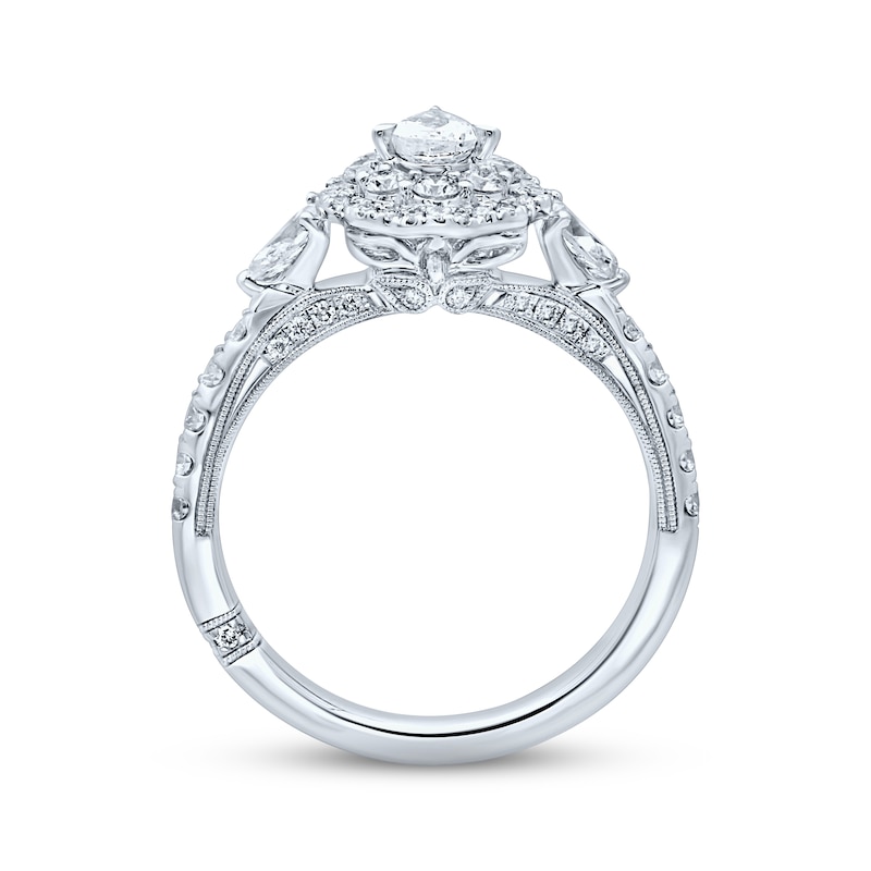 Main Image 3 of Monique Lhuillier Bliss Diamond Engagement Ring 1-1/4 ct tw Pear & Round-cut 18K White Gold