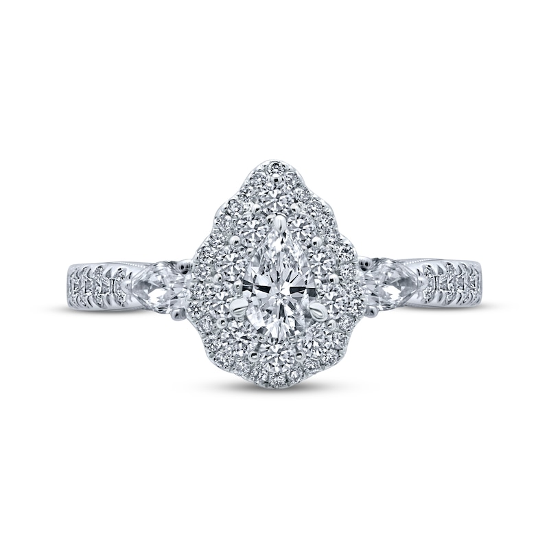 Main Image 4 of Monique Lhuillier Bliss Diamond Engagement Ring 1-1/4 ct tw Pear & Round-cut 18K White Gold