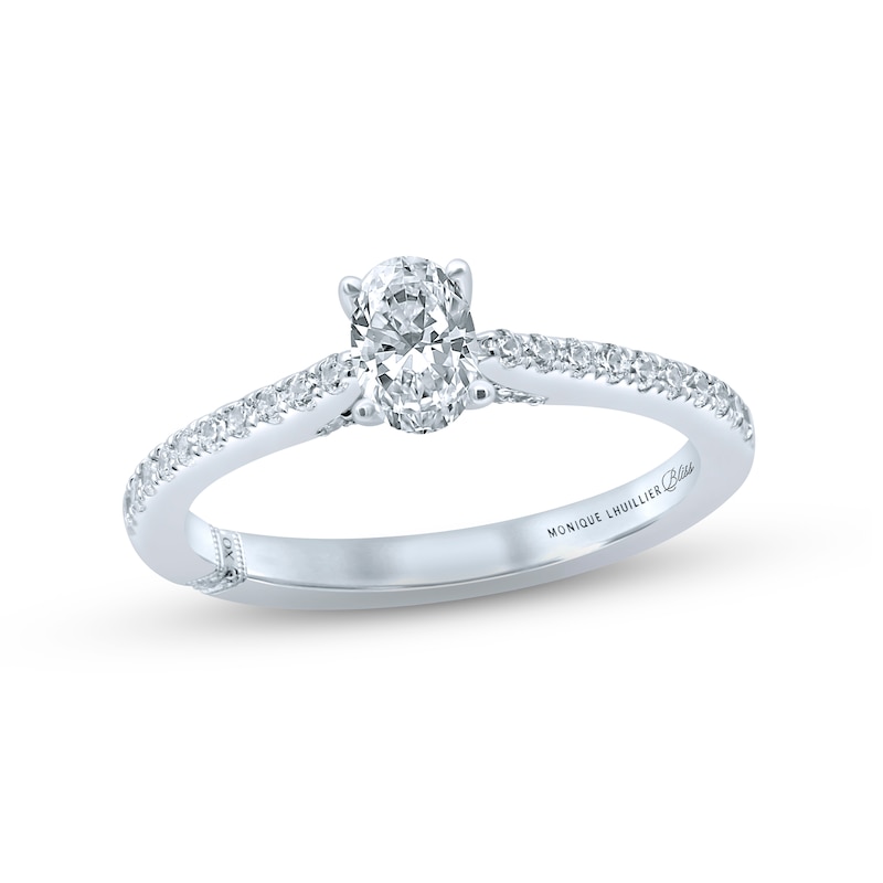 Main Image 1 of Monique Lhuillier Bliss Diamond Engagement Ring 5/8 ct tw Oval & Round-Cut 18K White Gold