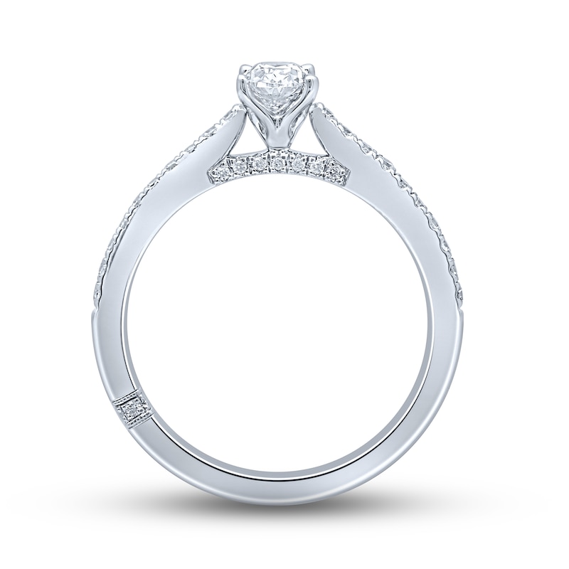 Main Image 4 of Monique Lhuillier Bliss Diamond Engagement Ring 5/8 ct tw Oval & Round-Cut 18K White Gold