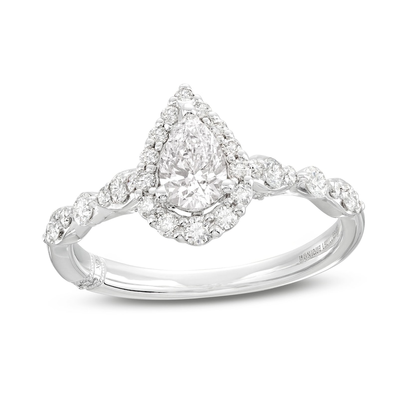 Main Image 1 of Monique Lhuillier Bliss Diamond Engagement Ring 7/8 ct tw Pear & Round-cut 18K White Gold