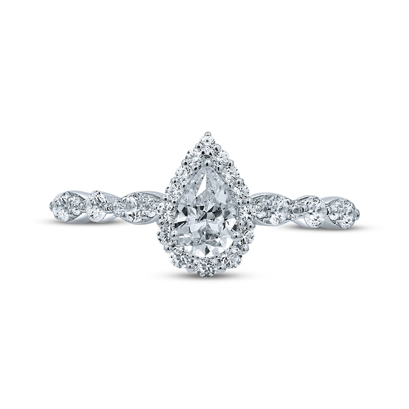 Main Image 4 of Monique Lhuillier Bliss Diamond Engagement Ring 7/8 ct tw Pear & Round-cut 18K White Gold