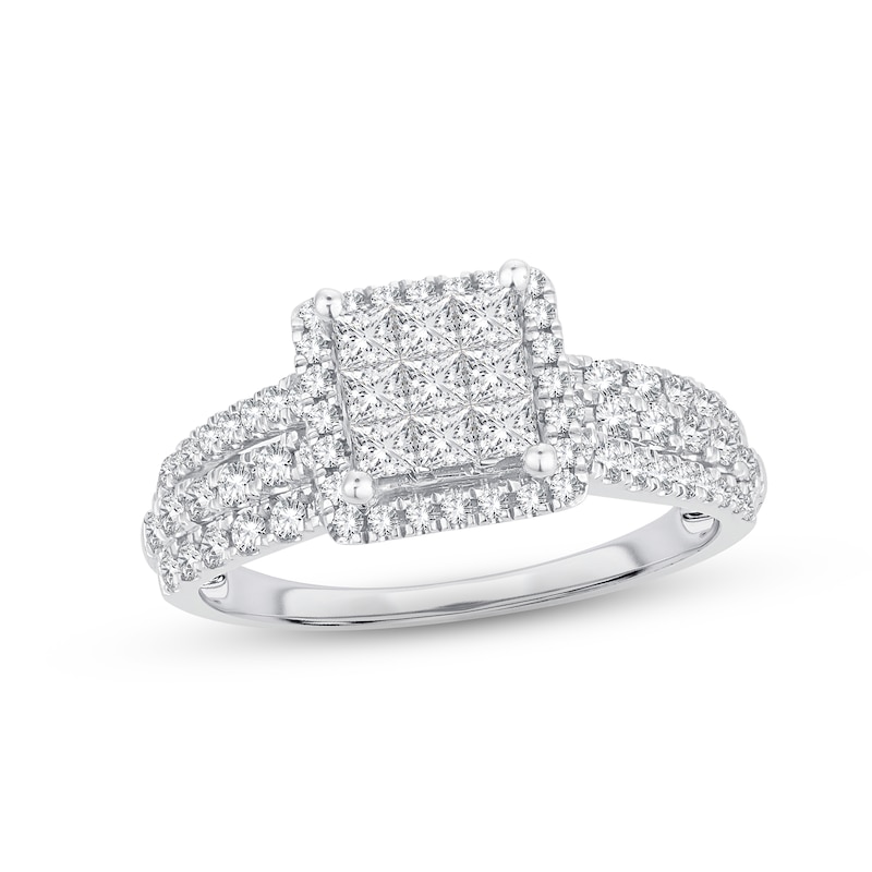 Main Image 1 of Diamond Engagement Ring 1 ct tw Princess, Round-Cut 10K White Gold