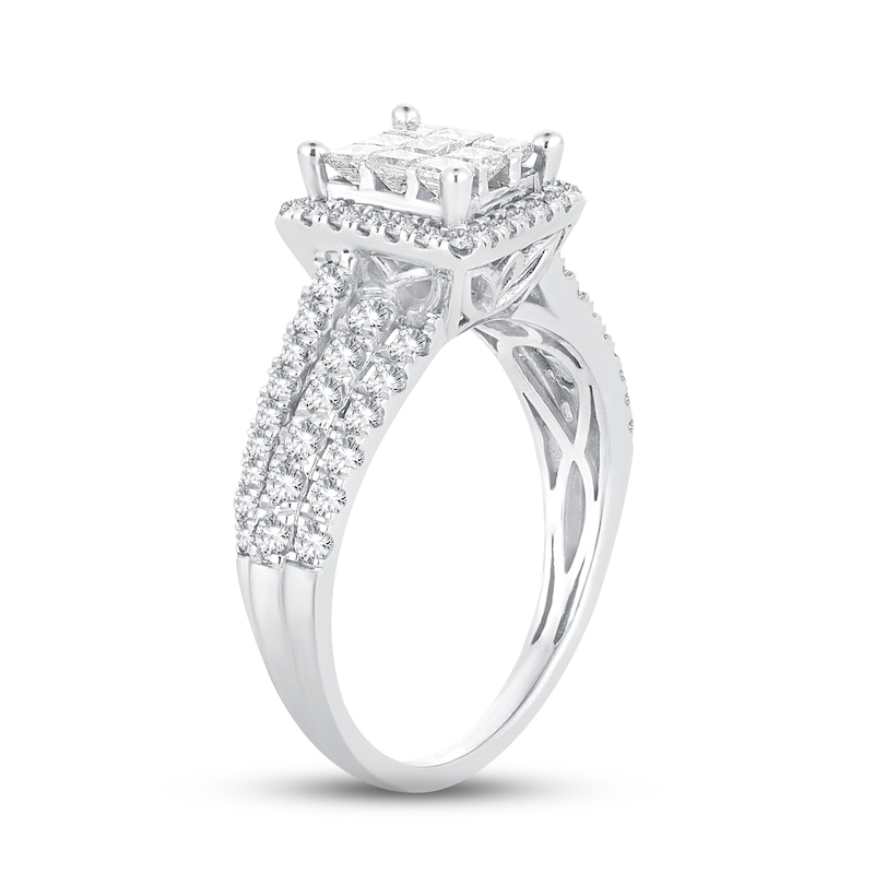 Main Image 2 of Diamond Engagement Ring 1 ct tw Princess, Round-Cut 10K White Gold