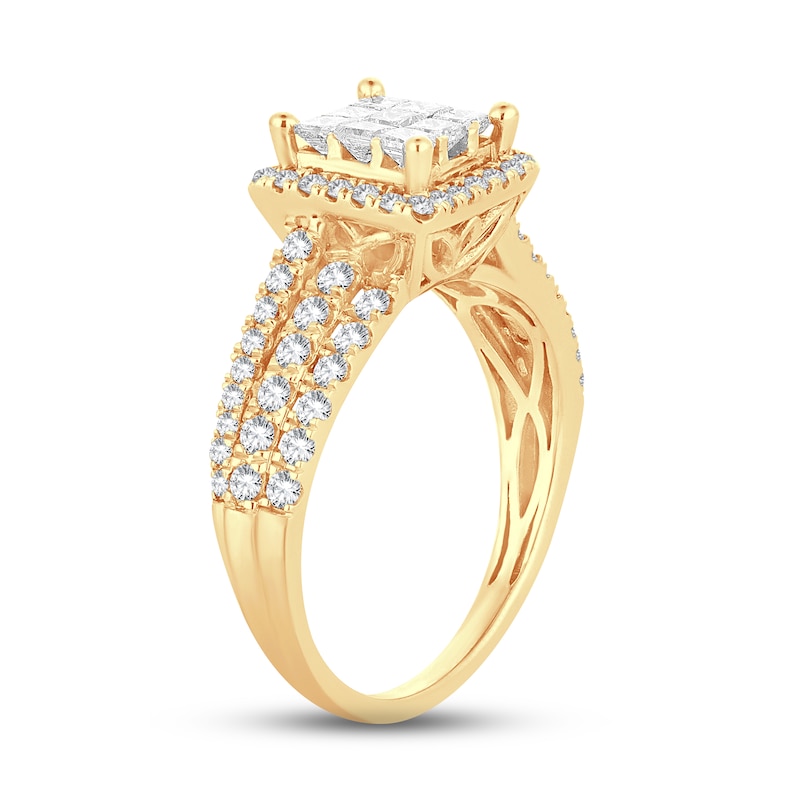 Main Image 2 of Diamond Engagement Ring 1 ct tw Princess, Round-Cut 10K Yellow Gold