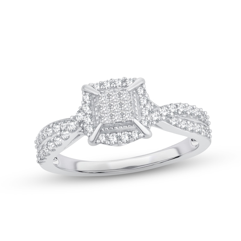 Main Image 1 of Diamond Engagement Ring 1/2 ct tw Princess, Round-Cut 10K White Gold