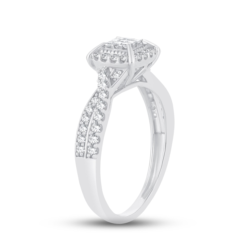 Main Image 2 of Diamond Engagement Ring 1/2 ct tw Princess, Round-Cut 10K White Gold