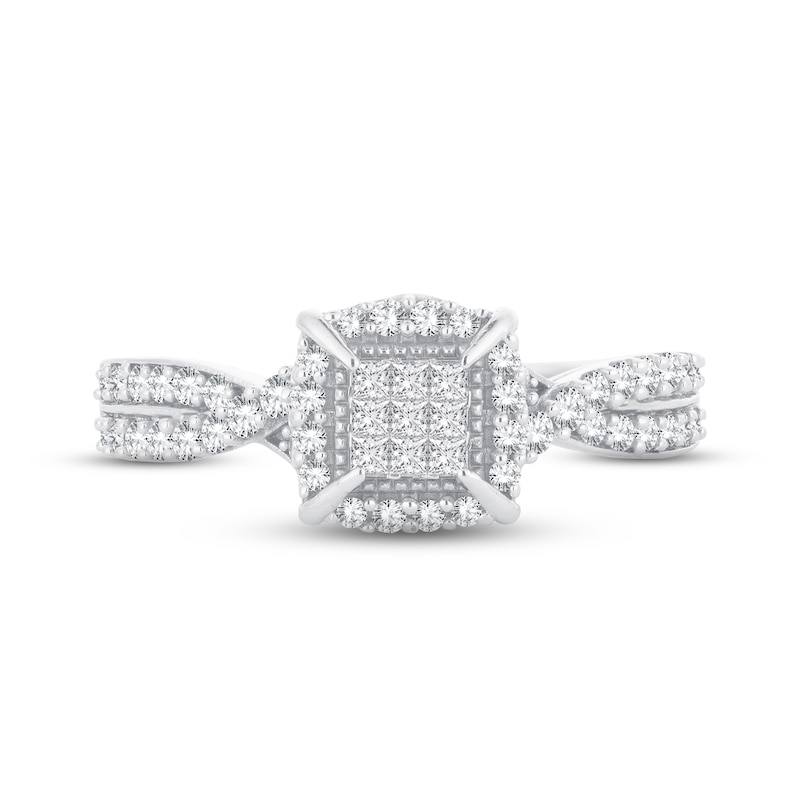 Main Image 3 of Diamond Engagement Ring 1/2 ct tw Princess, Round-Cut 10K White Gold