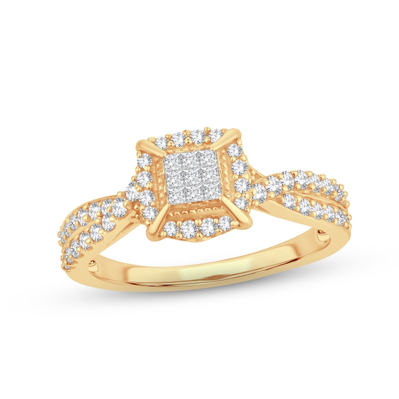 Main Image 1 of Diamond Engagement Ring 1/2 ct tw Princess, Round-Cut 10K Yellow Gold