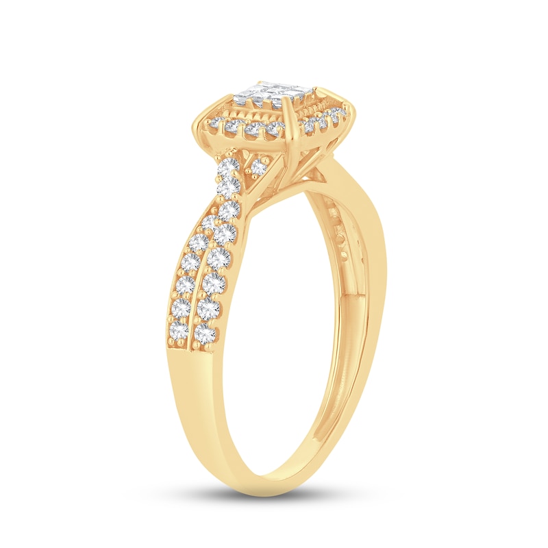 Main Image 2 of Diamond Engagement Ring 1/2 ct tw Princess, Round-Cut 10K Yellow Gold