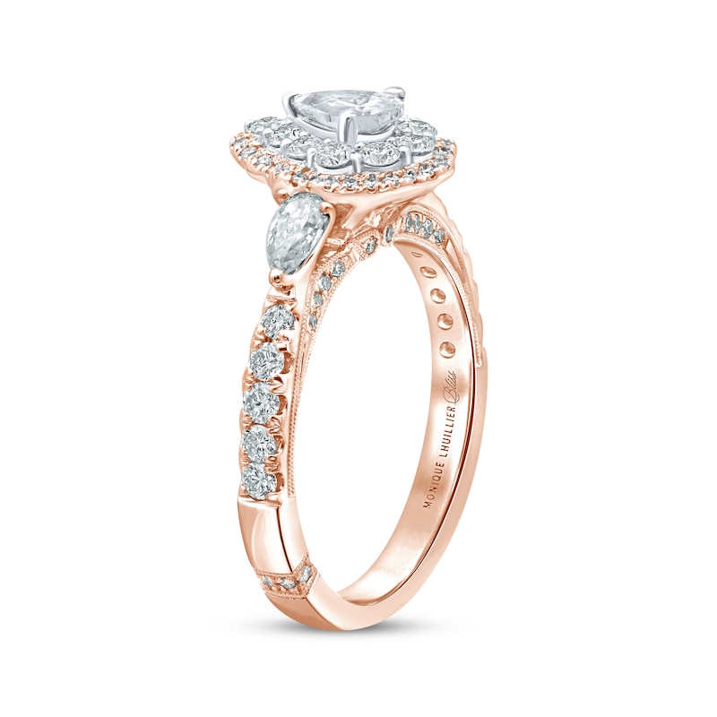 Main Image 2 of Monique Lhuillier Bliss Diamond Engagement Ring 1-1/4 ct tw Pear & Round-cut 18K Two-Tone Gold