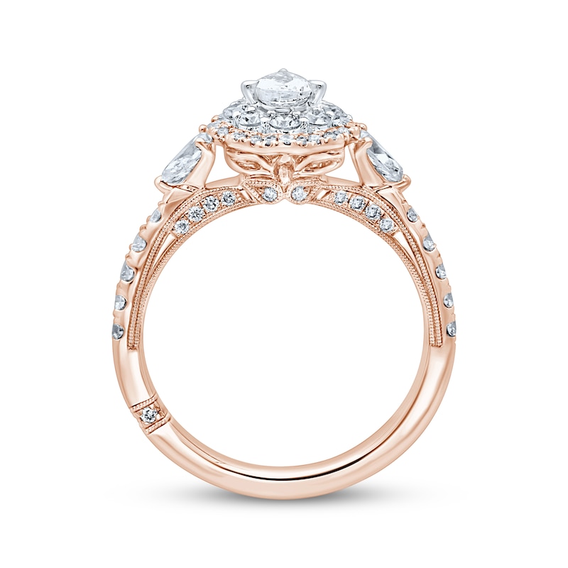 Main Image 3 of Monique Lhuillier Bliss Diamond Engagement Ring 1-1/4 ct tw Pear & Round-cut 18K Two-Tone Gold