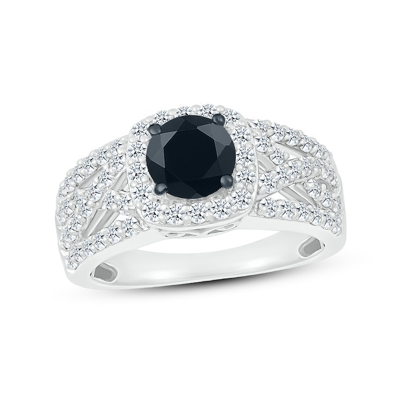 Main Image 1 of Black & White Diamond Engagement 1-3/8 ct tw Round-cut 10K White Gold