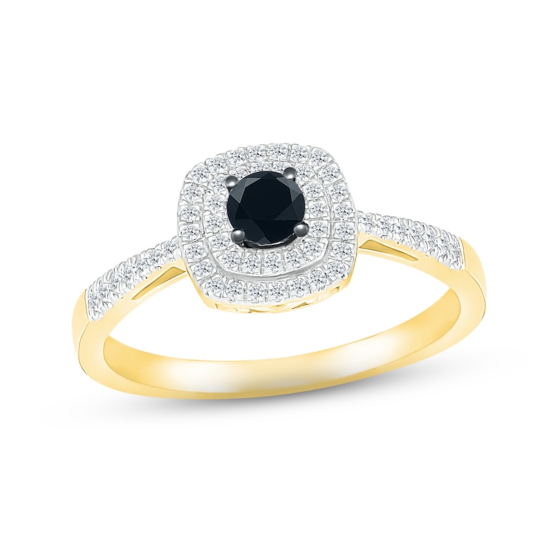 Black & White Diamond Engagement Ring 1/3 ct tw Round-cut 10K Yellow ...