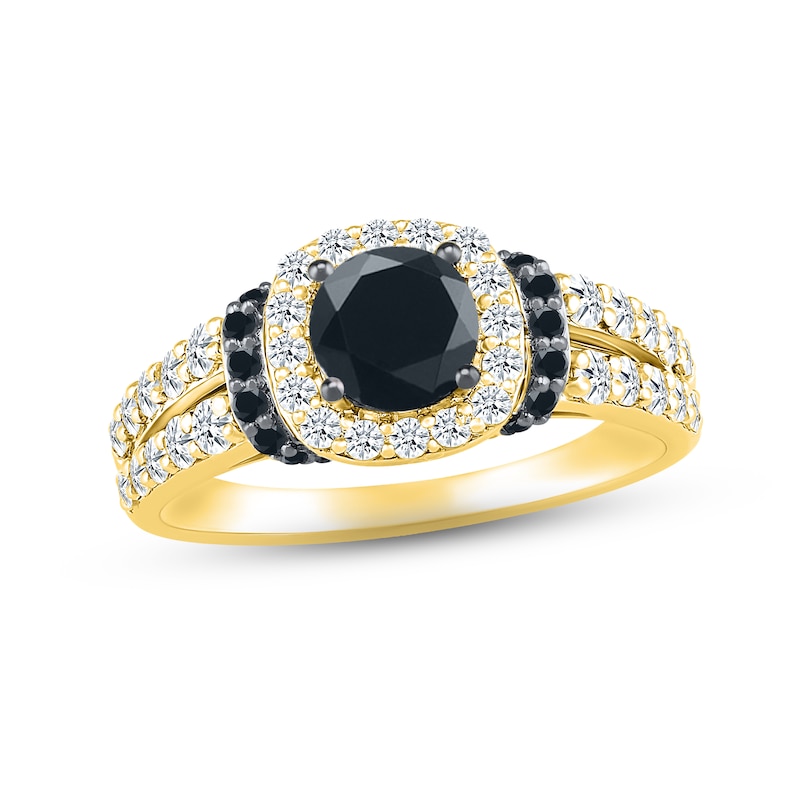 Main Image 1 of Black & White Diamond Engagement Ring 1-3/8 ct tw Round-cut 10K Yellow Gold