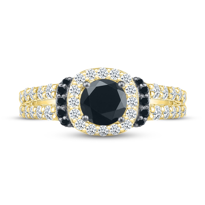 Main Image 2 of Black & White Diamond Engagement Ring 1-3/8 ct tw Round-cut 10K Yellow Gold