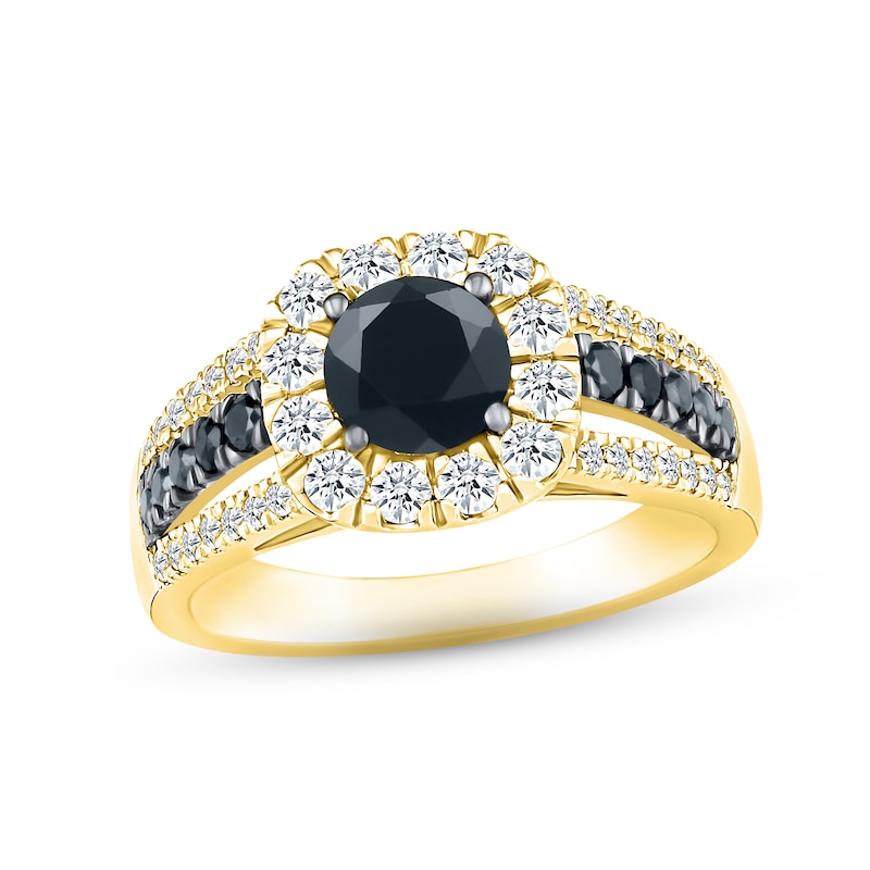 Main Image 1 of Black & White Diamond Engagement Ring 1-3/8 ct tw Round-cut 10K Yellow Gold